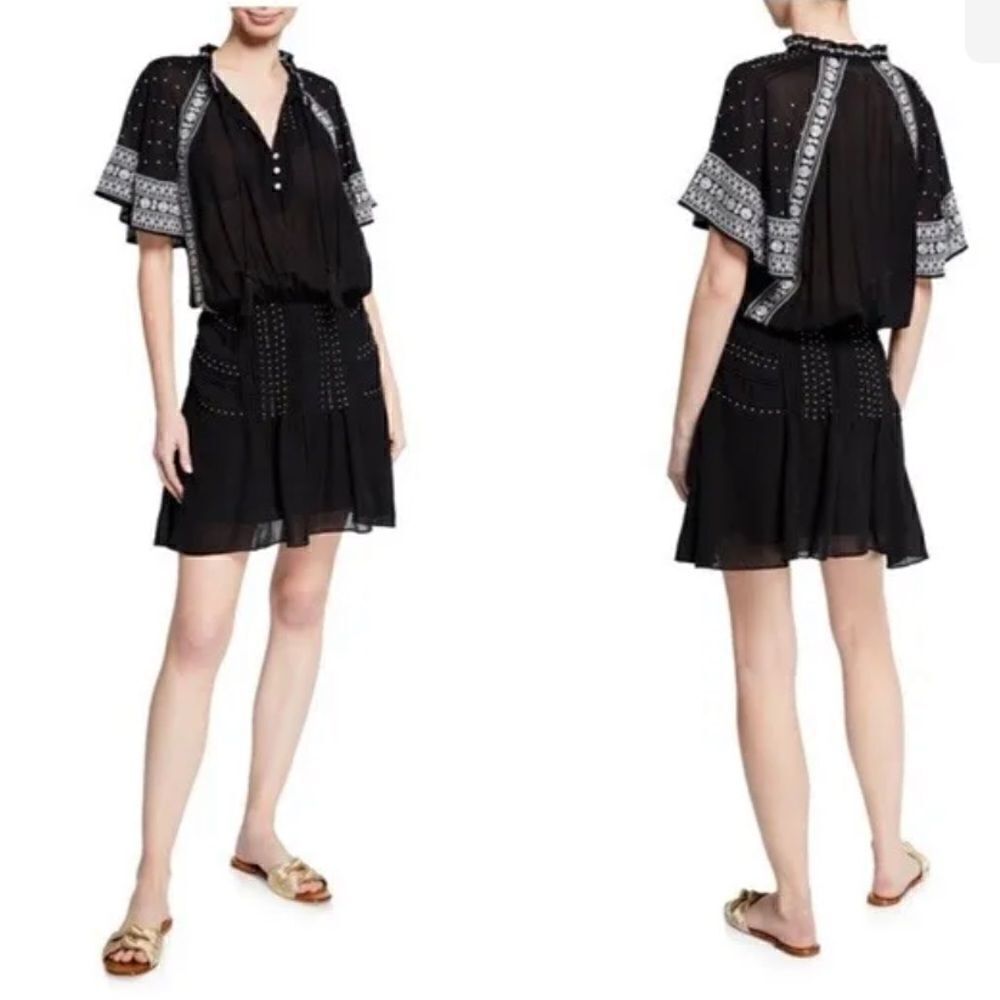 Veronica Beard Black Minos Embroidered Flared Silk Mini Dress US 4